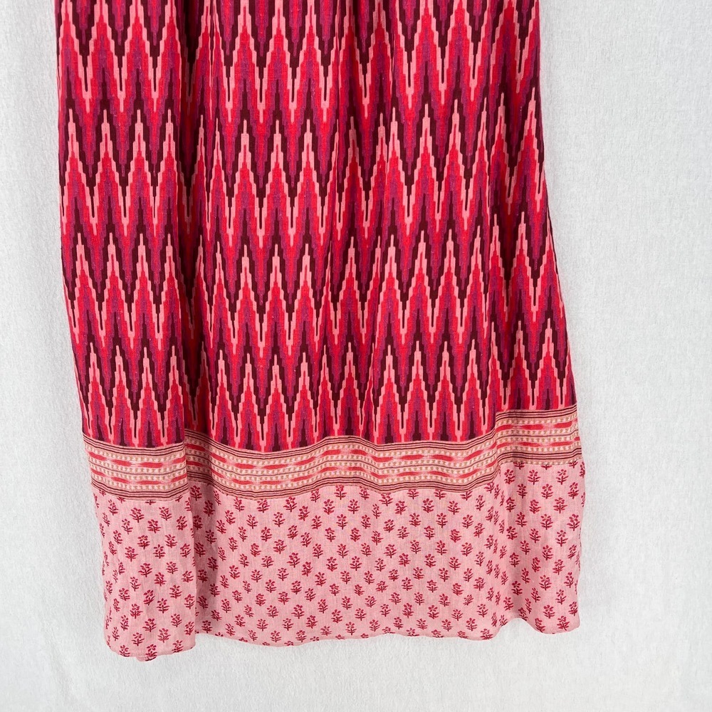FAHERTY Gracie Linen Maxi Dress Women XS Pink Ikat Print Cotton Sleeveless Boho - Picture 8 of 16